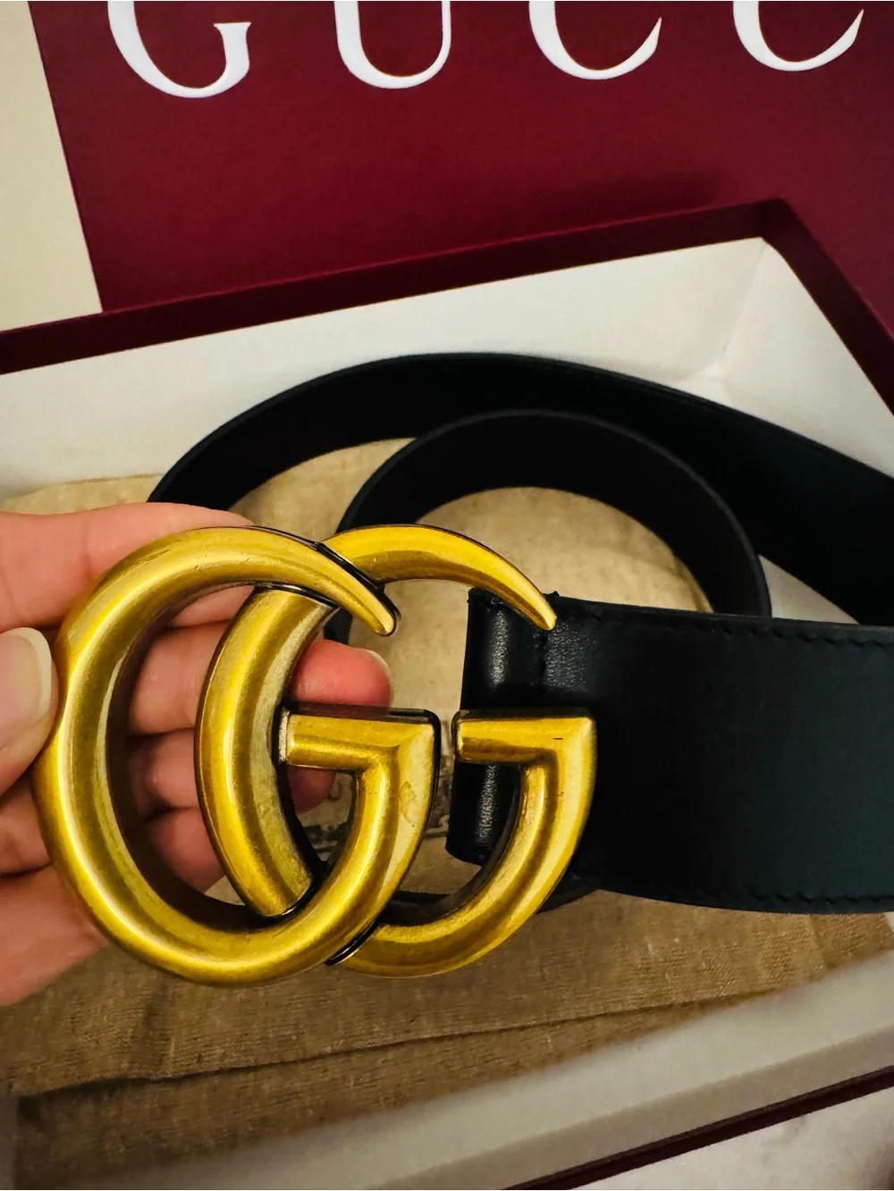 Gucci Black Leather Belt with Gold Double G Buckle